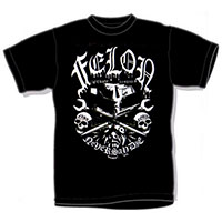 Never Say Die on a black shirt by Felon Clothing - SALE 