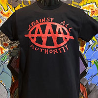 Against All Authority- Logo on a black shirt
