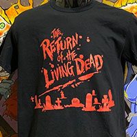 Return Of The Living Dead- Graves on front, I Can Smell Your Brains on back on a black shirt