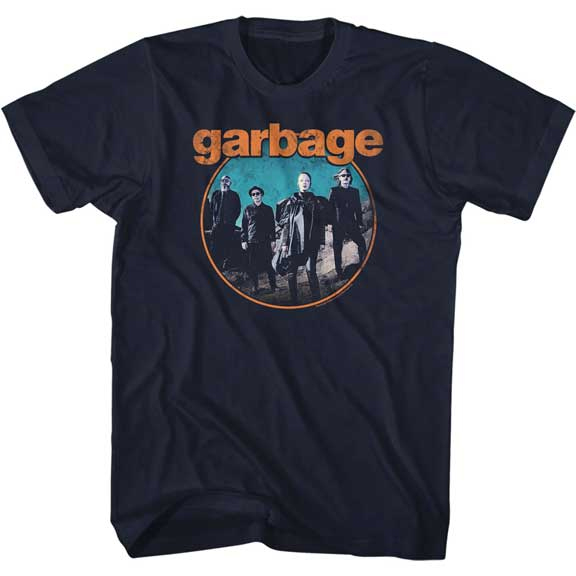 Garbage- Band Pic on a navy ringspun cotton shirt