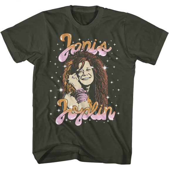 Janis Joplin- Sparkles Pic on a charcoal ringspun cotton shirt