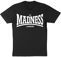 Madness- Madsdale (White Print) on a black shirt