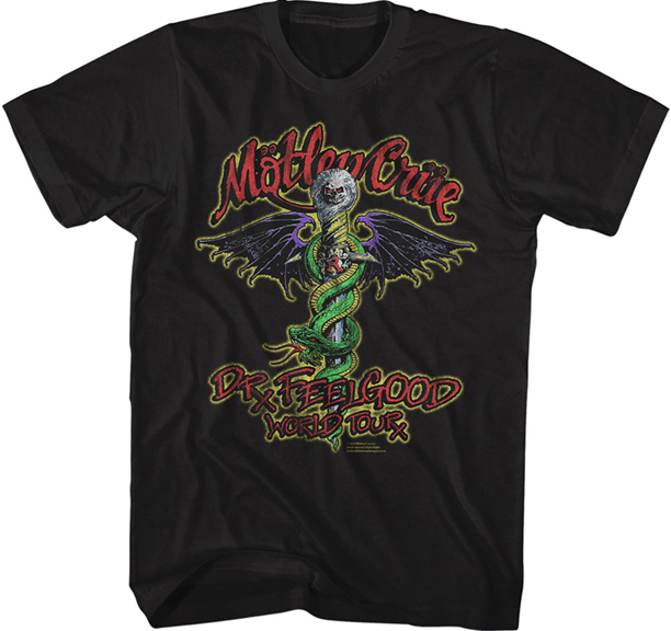 Motley Crue- Dr. Feelgood World Tour on a black ringspun cotton shirt