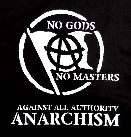 No Gods No Masters, Against All Authority Anarchism on a black shirt