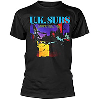 UK Subs- Brand New Age on a black ringspun cotton shirt