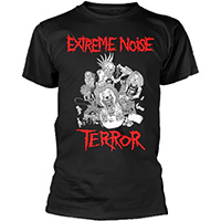Extreme Noise Terror- Ronald on front, Est 1985 on back on a black ringspun cotton shirt