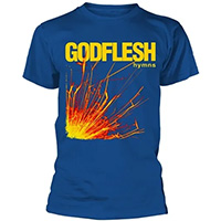 Godflesh- Hymns on a blue ringspun cotton shirt