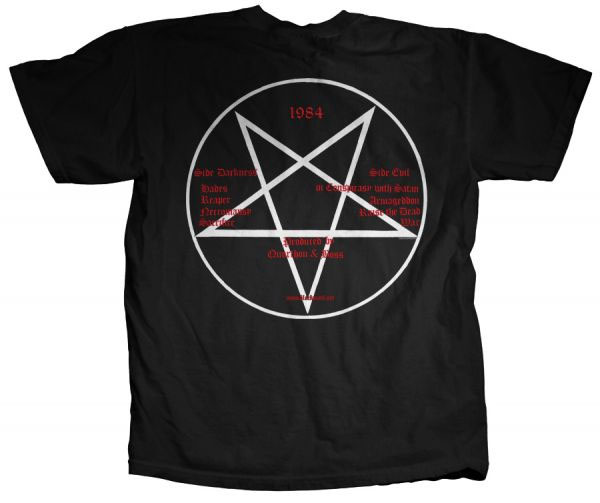 Bathory- Goat on front, Pentagram on back on a black shirt