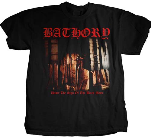 Bathory- Under The Sign Of The Black Mark on front, Goat Head on back on a black shirt