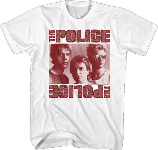 Police- Band Pic on a white ringspun cotton shirt