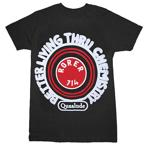 Better Living Through Chemistry (Quaalude) on a black slim fit shirt