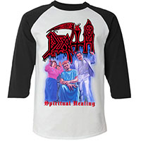Death- Spiritual Healing on a white/black 3/4 sleeve raglan shirt