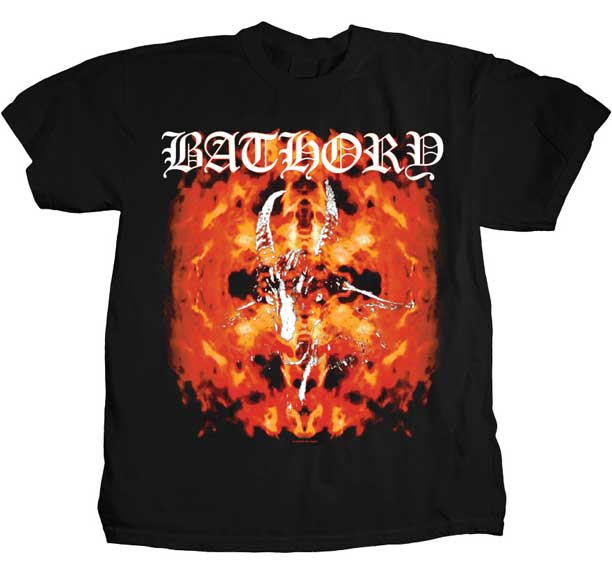 Bathory- Flaming Goat Head on a black shirt