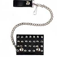 Studded Black Leather Chain Wallet