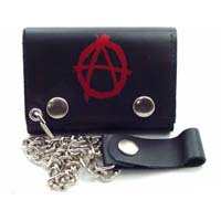 Anarchy (Red) On A Black Leather Wallet (Comes With Chain)