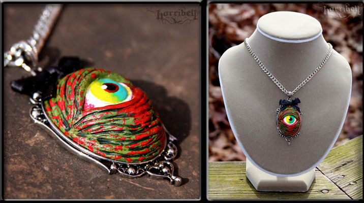 Zombie Eye Necklace in GREEN by Horribell - SALE