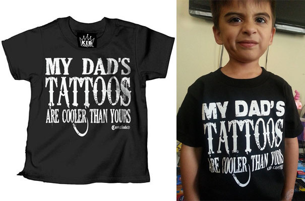 My Dad's Tattoos Are Cooler Than Yours on a black kids shirt by Cartel Ink (Sale price!)