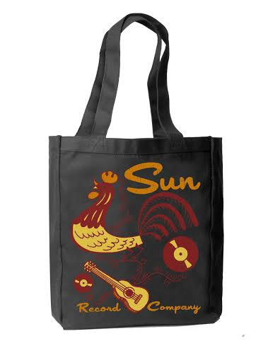 Sun Records Rooster Doodle on a black tote bag - SALE